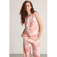 Top lino estampado mujer naranjo