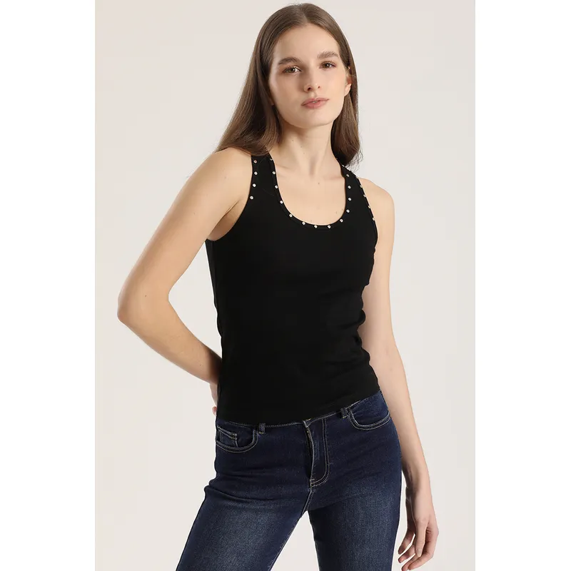 LIOLA - Top con tachas Liola mujer negro