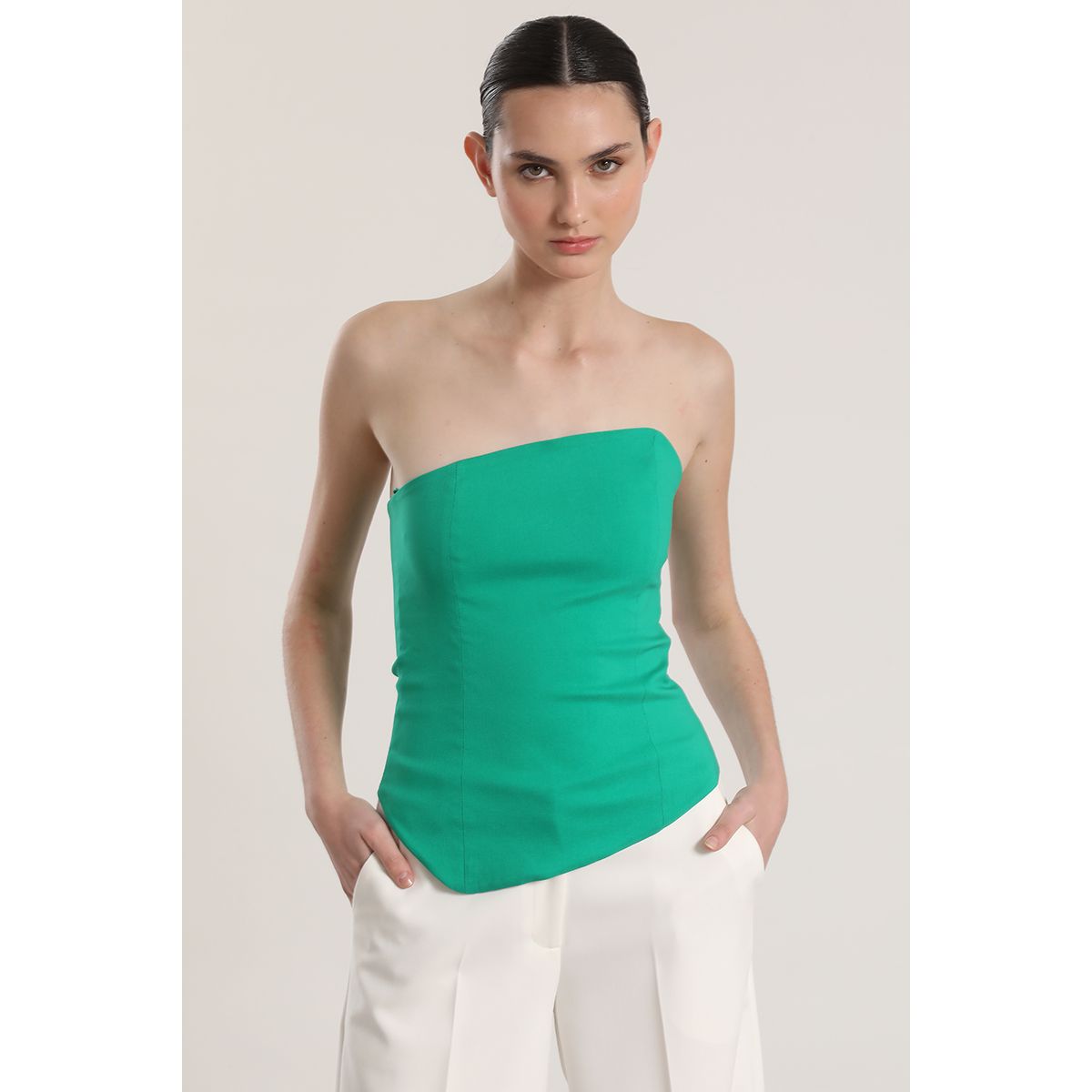 LIOLA - Top strapless Liola mujer verde