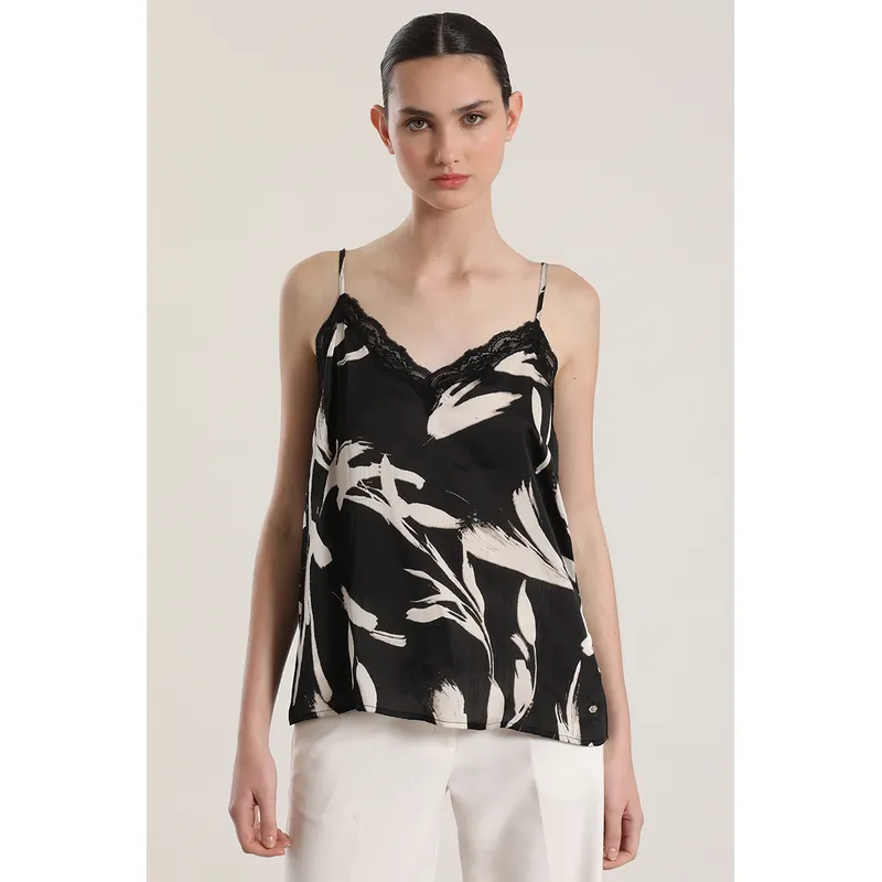 LIOLA - Top lencero estampado liola mujer negro