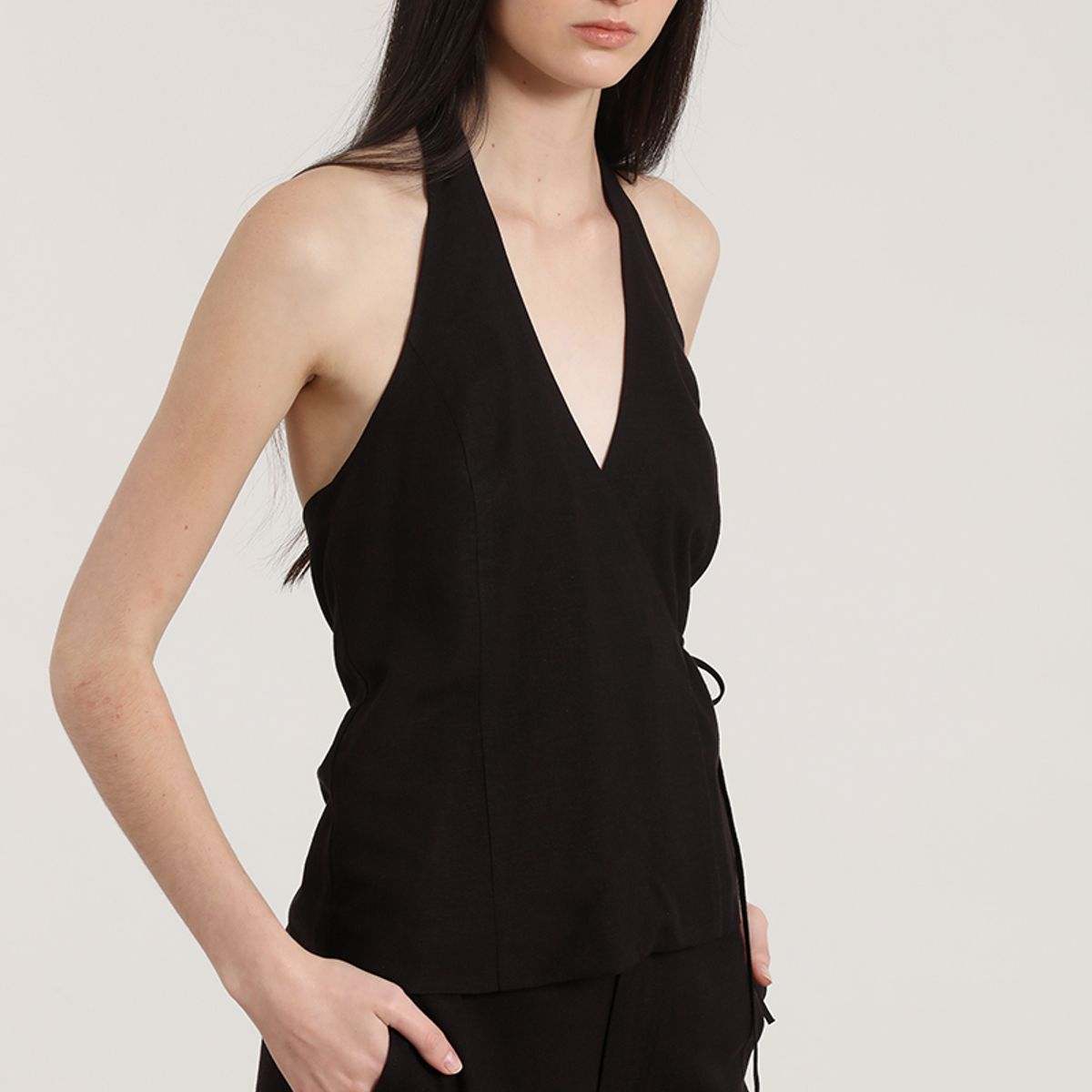 LIOLA - Top halter lino mujer Liola negro