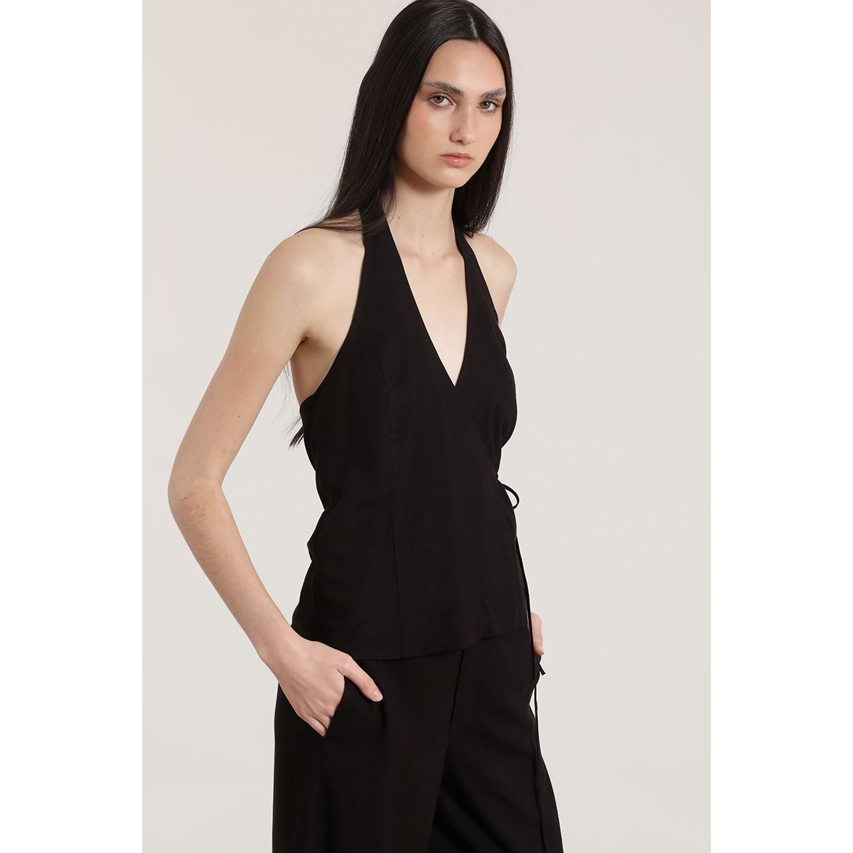 LIOLA - Top halter lino mujer Liola negro