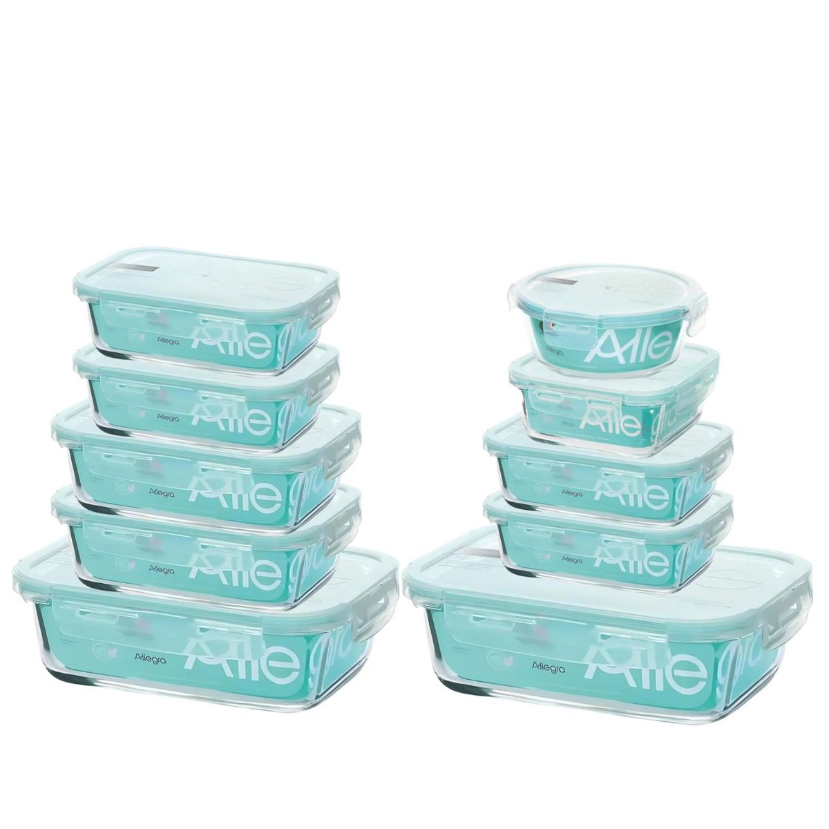 ALLEGRA - Set 10 Contenedores Recipientes Hermeticos Allegra Vidrio