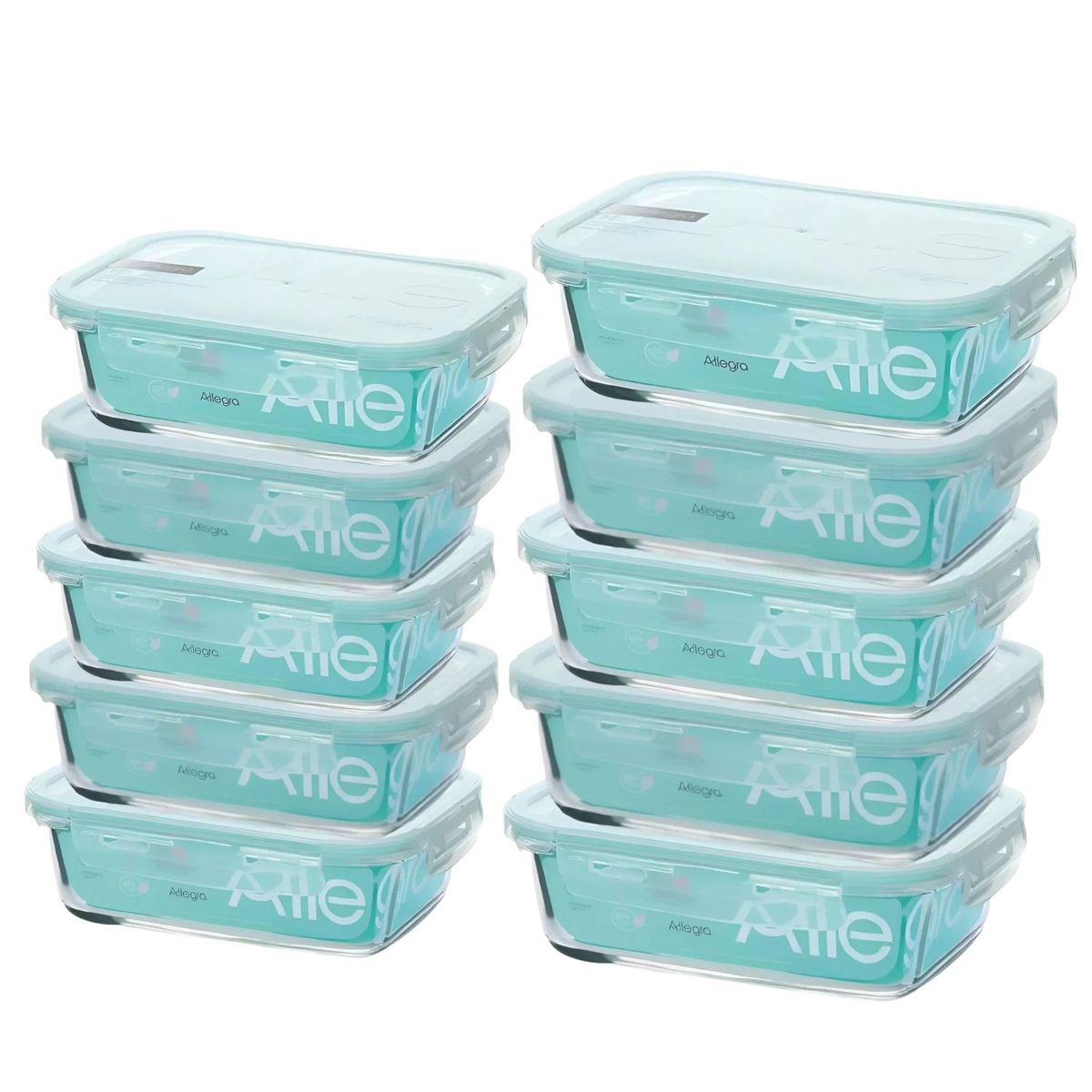 ALLEGRA - Set 10 Contenedores Hermeticos Rectangulares Allegra Vidrio
