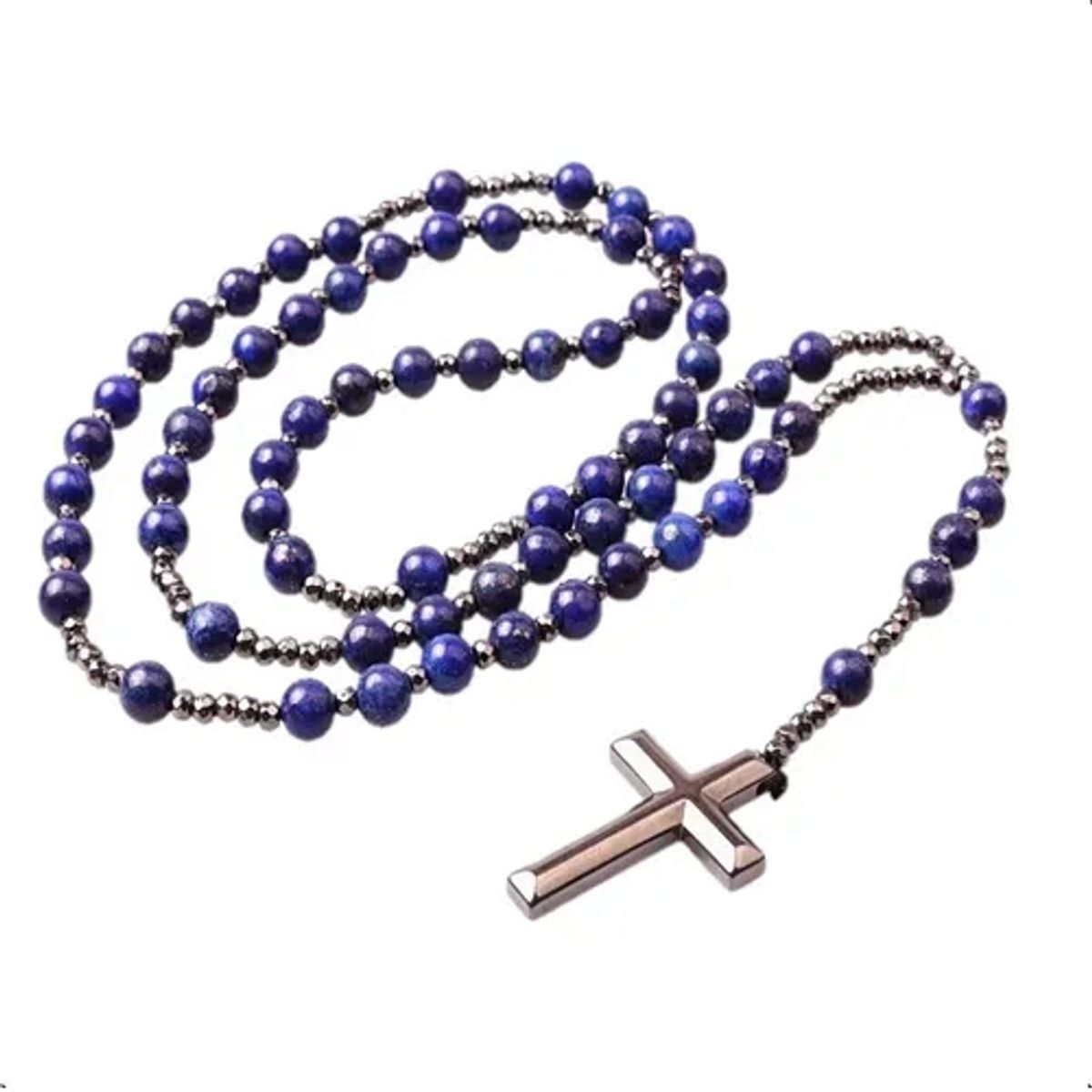 GENERICO - Collar De Cruz Caballero Piedra Lapislazuli Y Hematita Royal Madriz