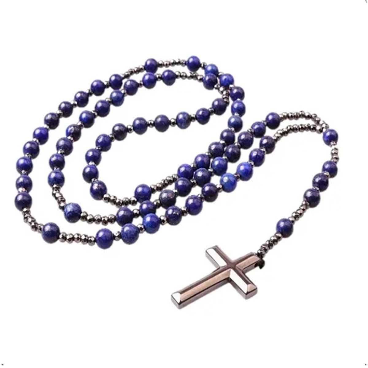 GENERICO - Collar De Cruz Caballero Piedra Lapislazuli Y Hematita Royal Madriz