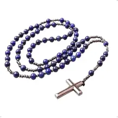 GENERICO - Collar De Cruz Caballero Piedra Lapislazuli Y Hematita Royal Madriz