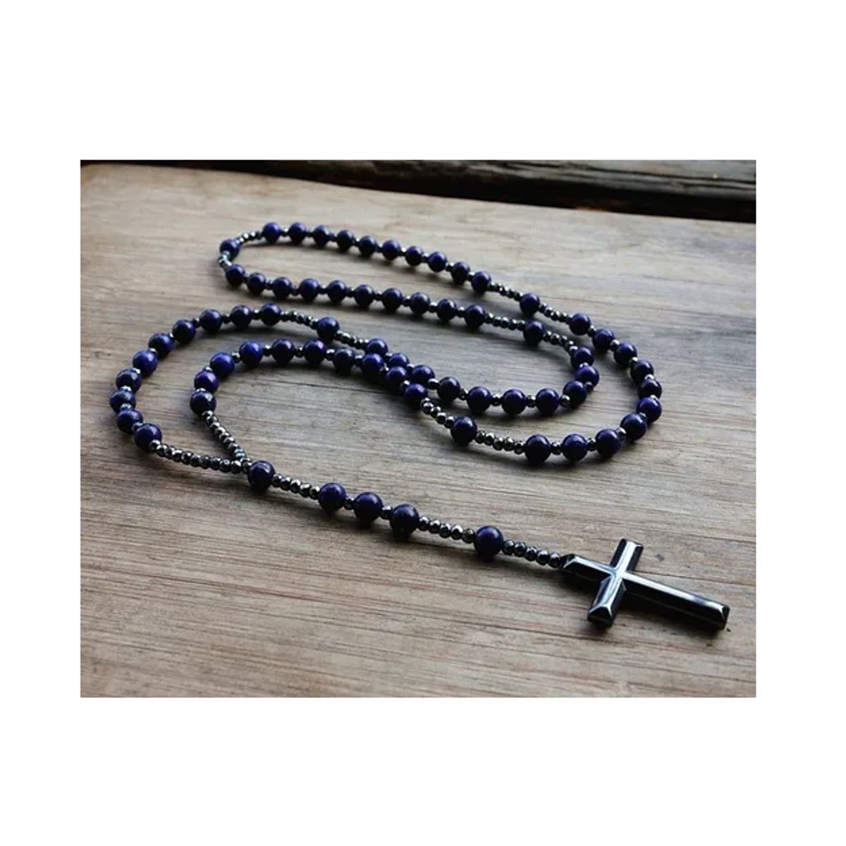 GENERICO - Collar De Cruz Caballero Piedra Lapislazuli Y Hematita Royal Madriz