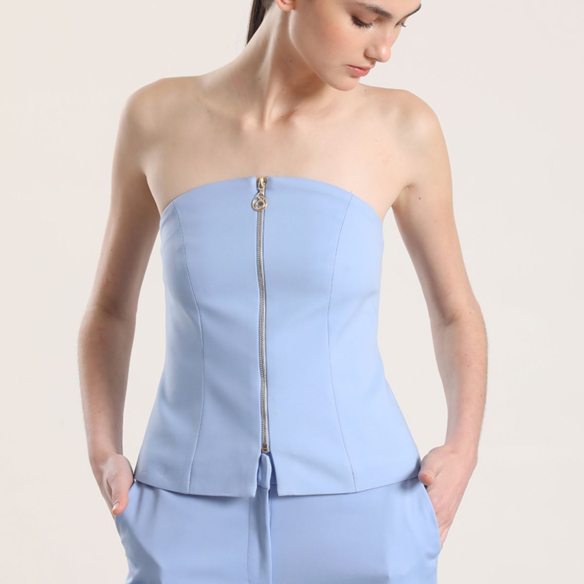 LIOLA - Top strapless Liola mujer celeste