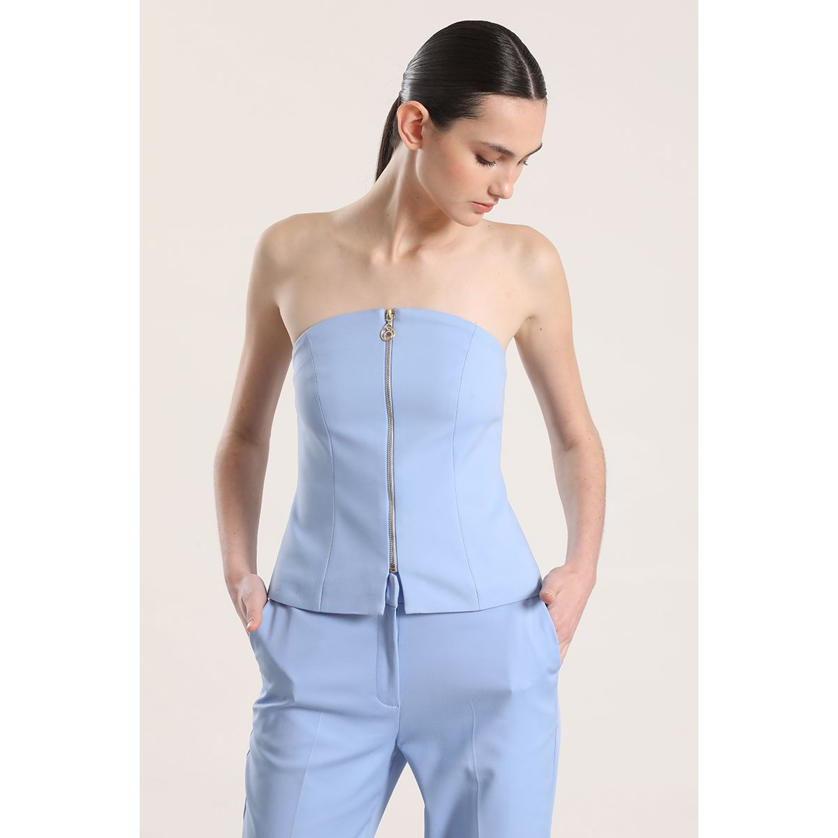 LIOLA - Top strapless Liola mujer celeste