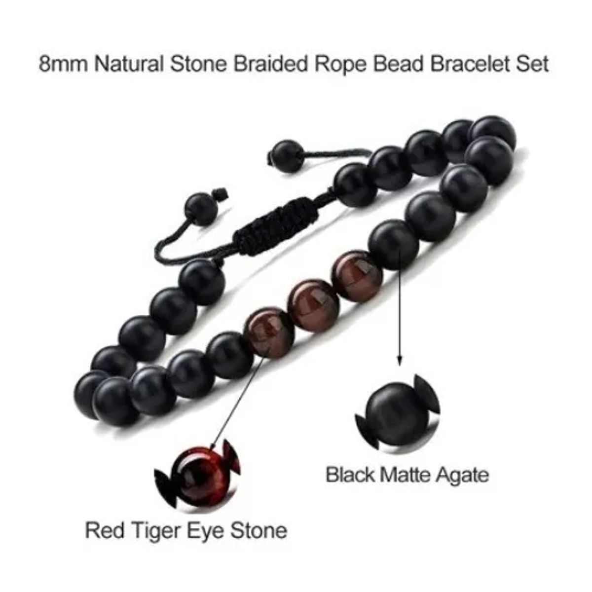 GENERICO - Conjunto Pulseras Piedra Onix Y Ojo De Tigre parejas Royal Madriz