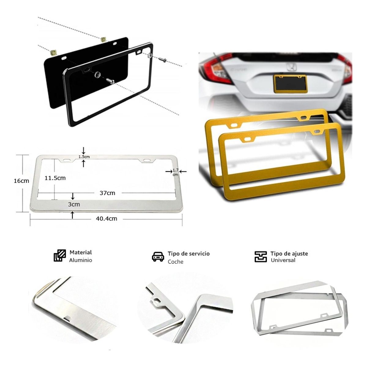GENERICO - X2 Portaplaca Universal Metalica Colores