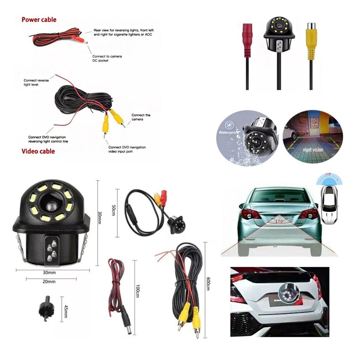 GENERICO - Camara Retroceso Hd 8led 12v Auto Visión Nocturna Ip66