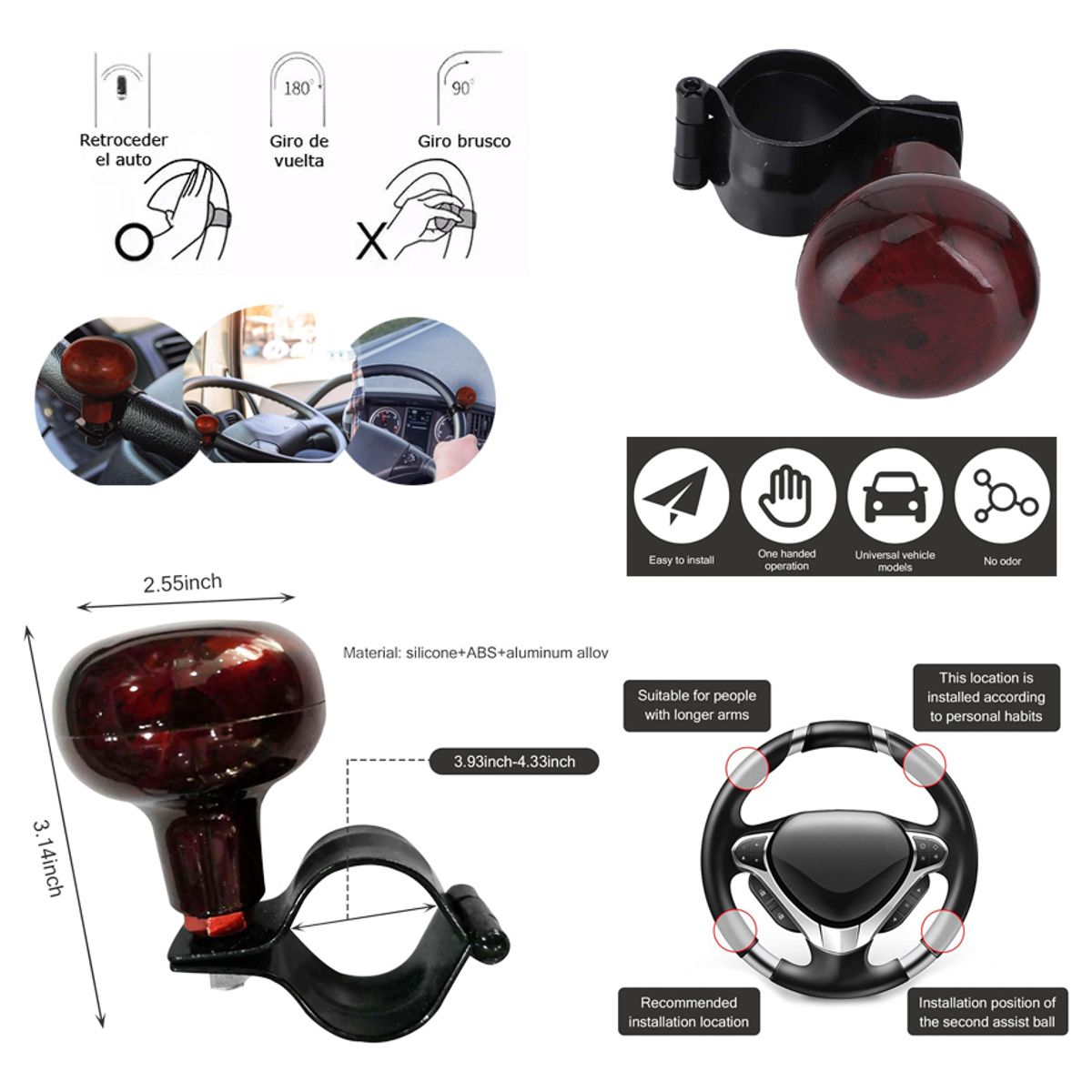 GENERICO - Perilla Giratoria Tipo Madera Volante Pomo Universal Auto