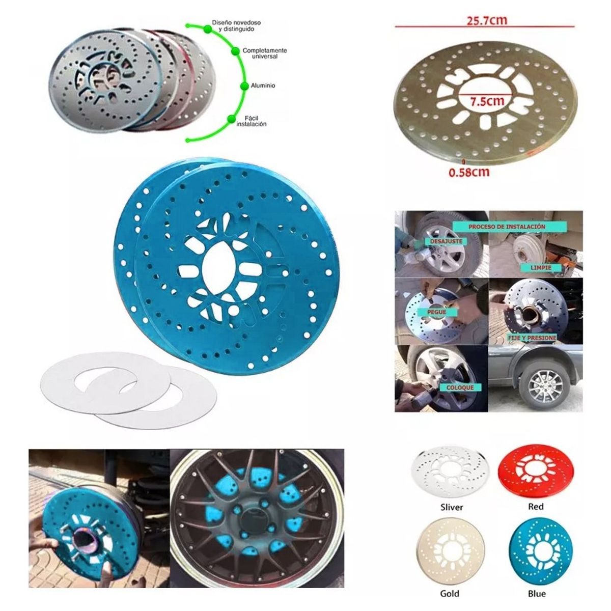 GENERICO - Cubre Disco Tambor X2 Metalico Auto Tuning Universal