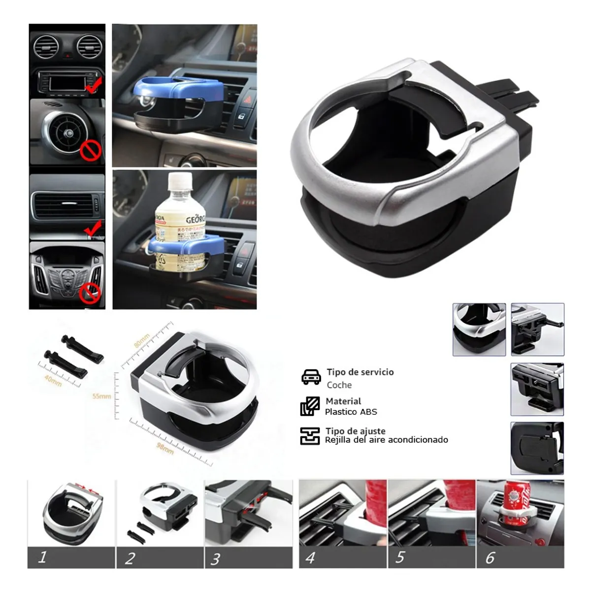 GENERICO - X2 Porta Vaso Bebidas Rejilla Aire Acondicionado Auto