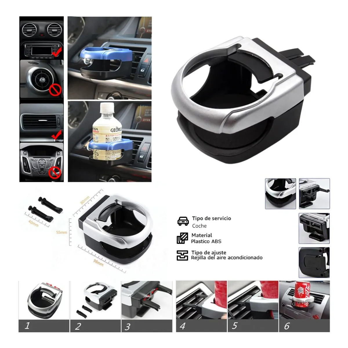 GENERICO - X2 Porta Vaso Bebidas Rejilla Aire Acondicionado Auto