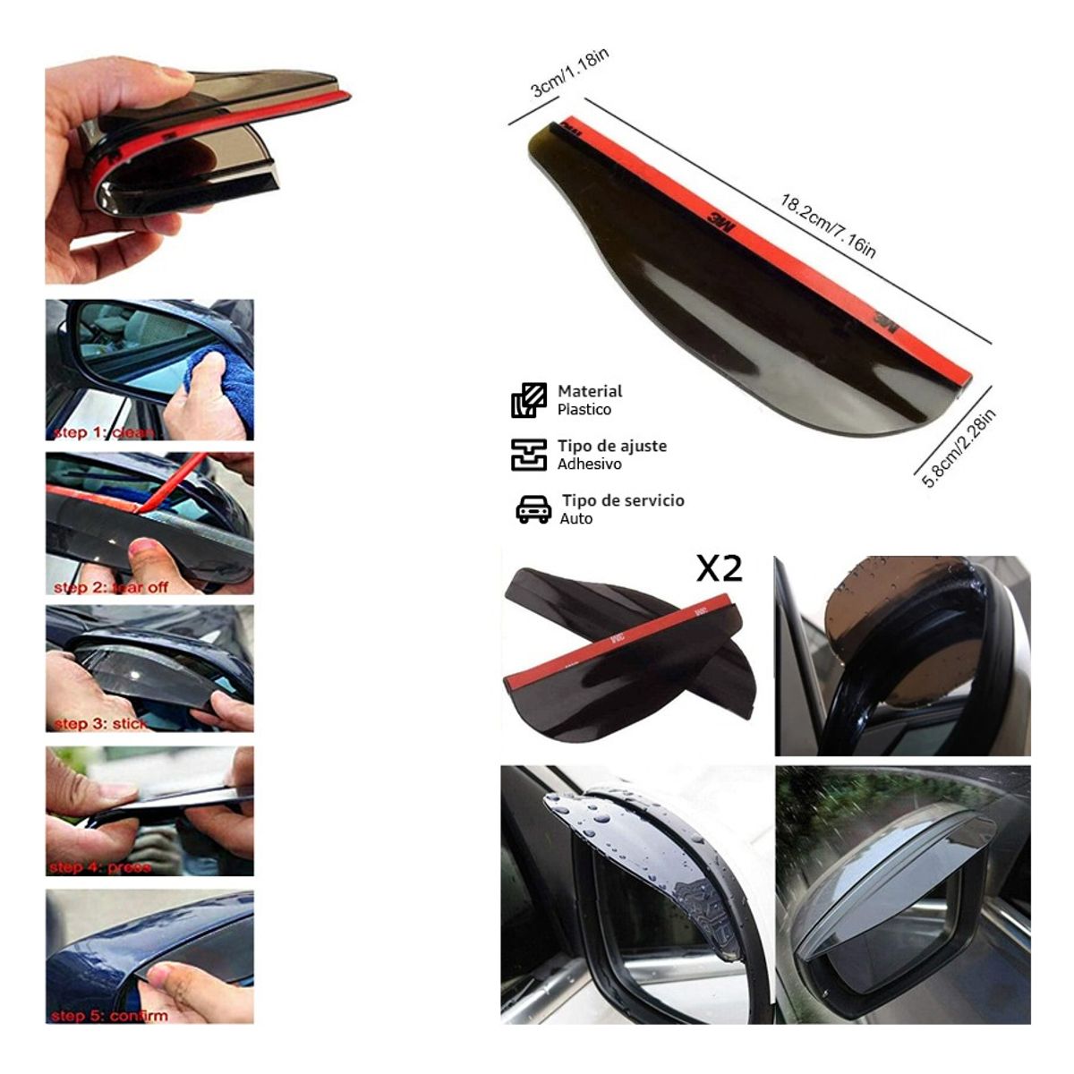 GENERICO - X2 Aleta Pestaña Bota Agua Espejo Retrovisor Universal