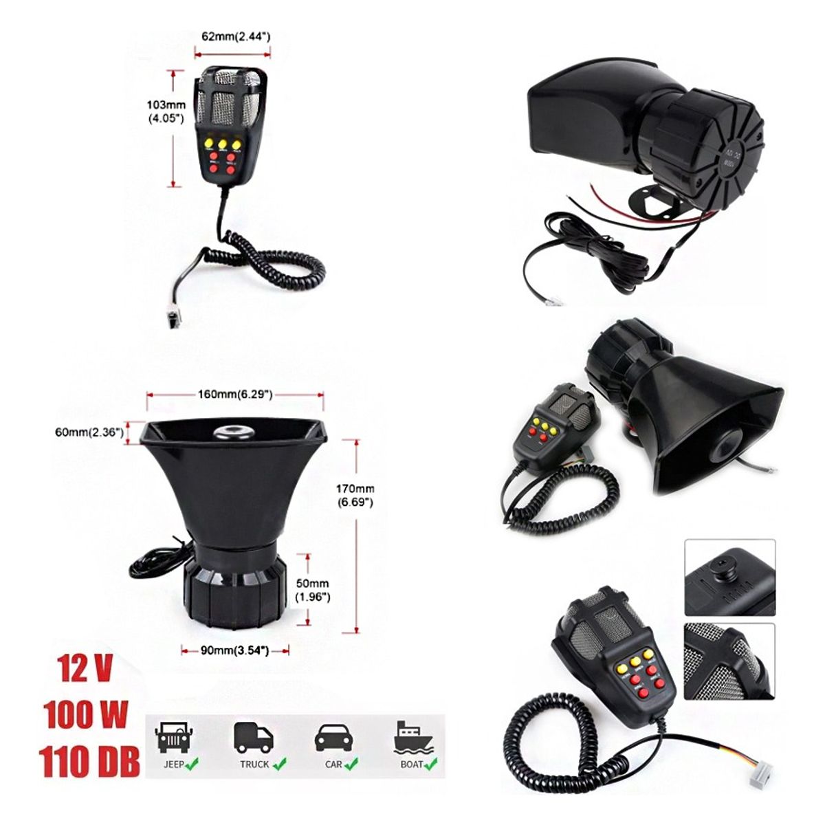 GENERICO - Bocina Sirena Policial Carabinero 12v Megafono