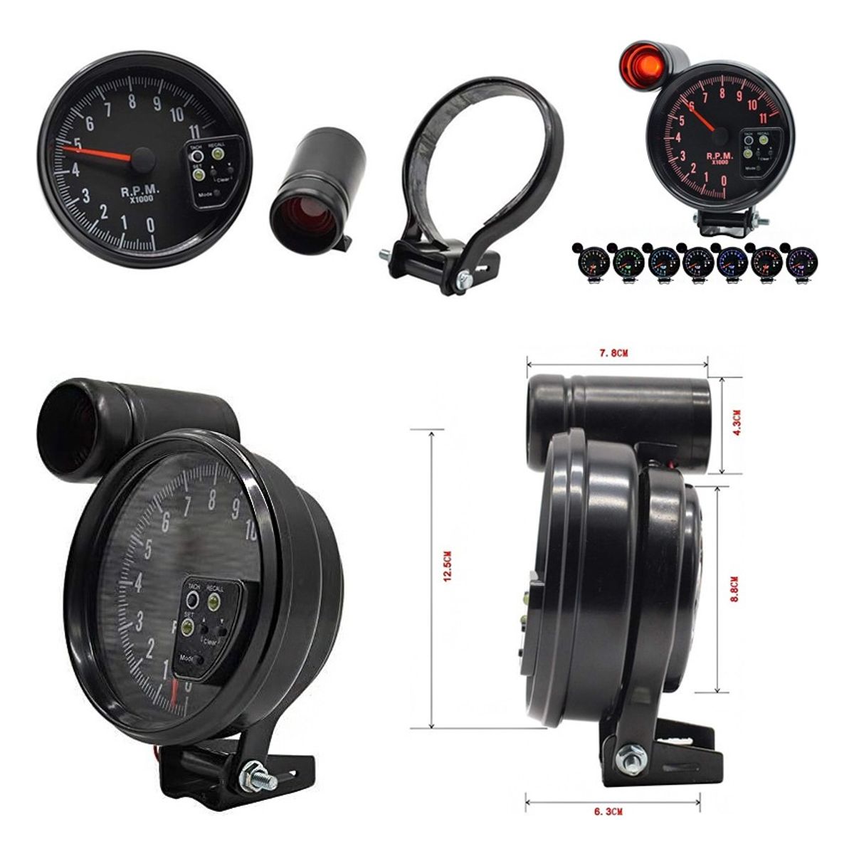 GENERICO - Tacometro 11000 Rpm  12v Auto 5  - Envio Gratis