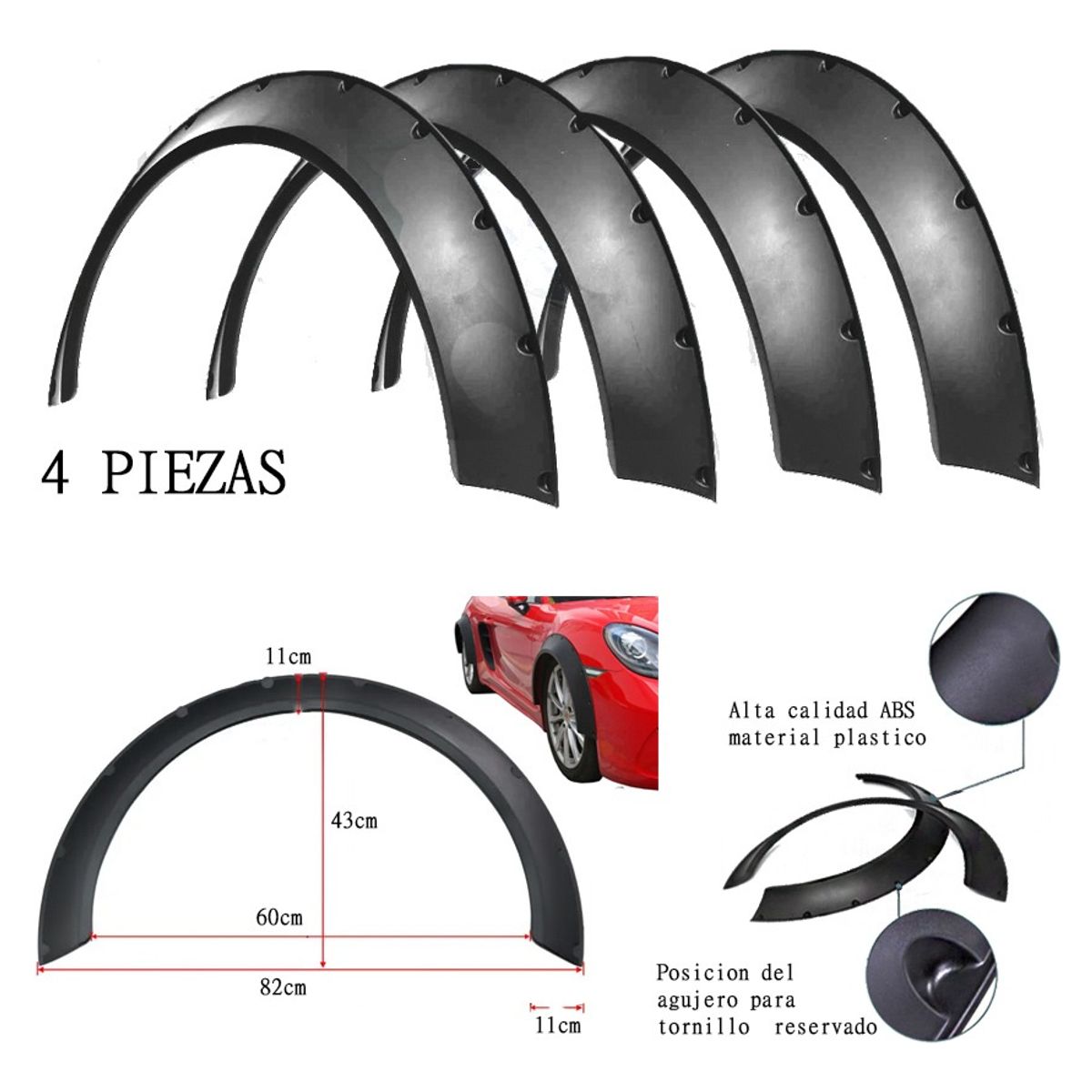 GENERICO - X4 Fender Flares Tapabarro Tuning Negro Auto 60cm