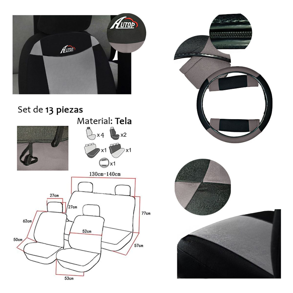 GENERICO - Funda Cubre Asiento+cubre Volante+cubre Cinturon Auto Unvrsl