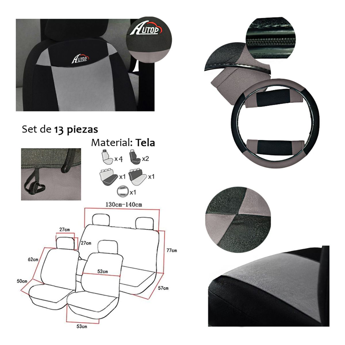 GENERICO - Funda Cubre Asiento+cubre Volante+cubre Cinturon Auto Unvrsl