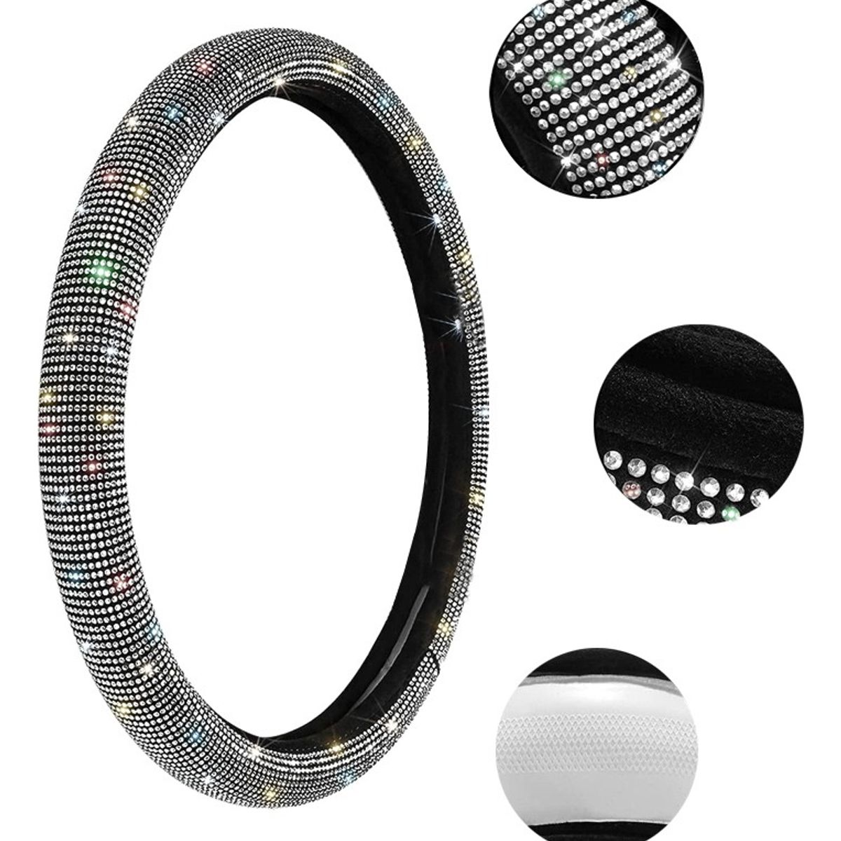 GENERICO - Funda Cubre Volante Auto Diamante Eco Cuero Negro