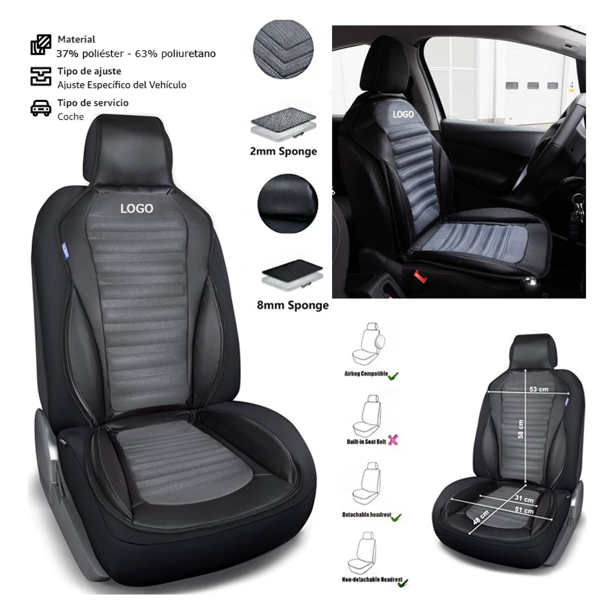 GENERICO - Funda Cubre Asiento Sparco Auto Cuerina Y Tela