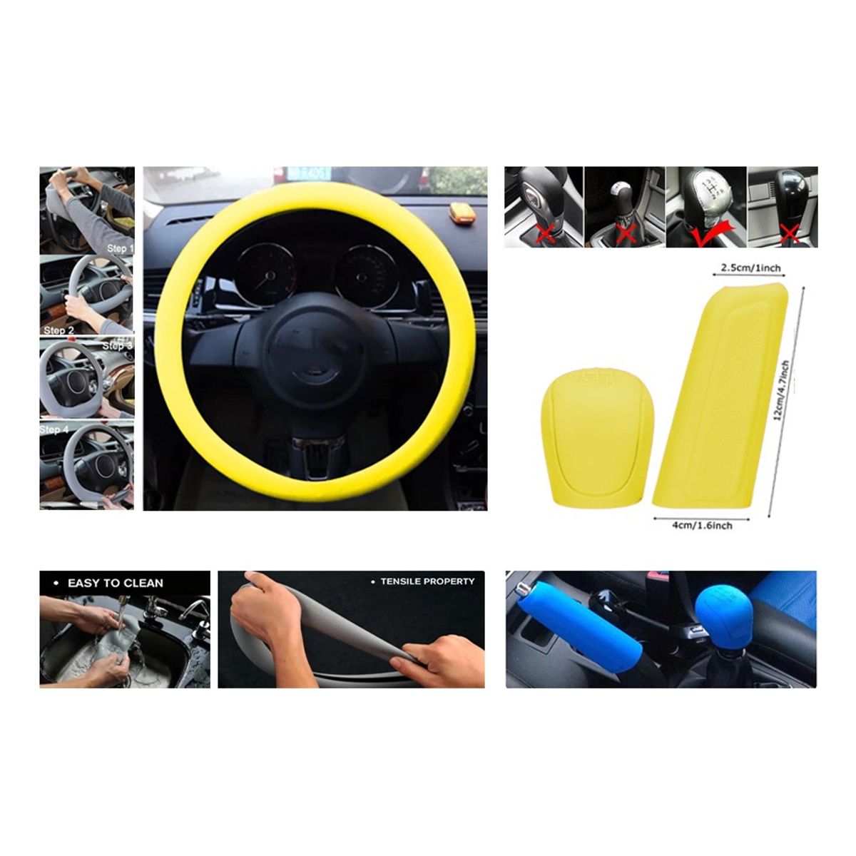 GENERICO - Kit Funda Cubre Volante+pomo+freno Mano Silicona Universal