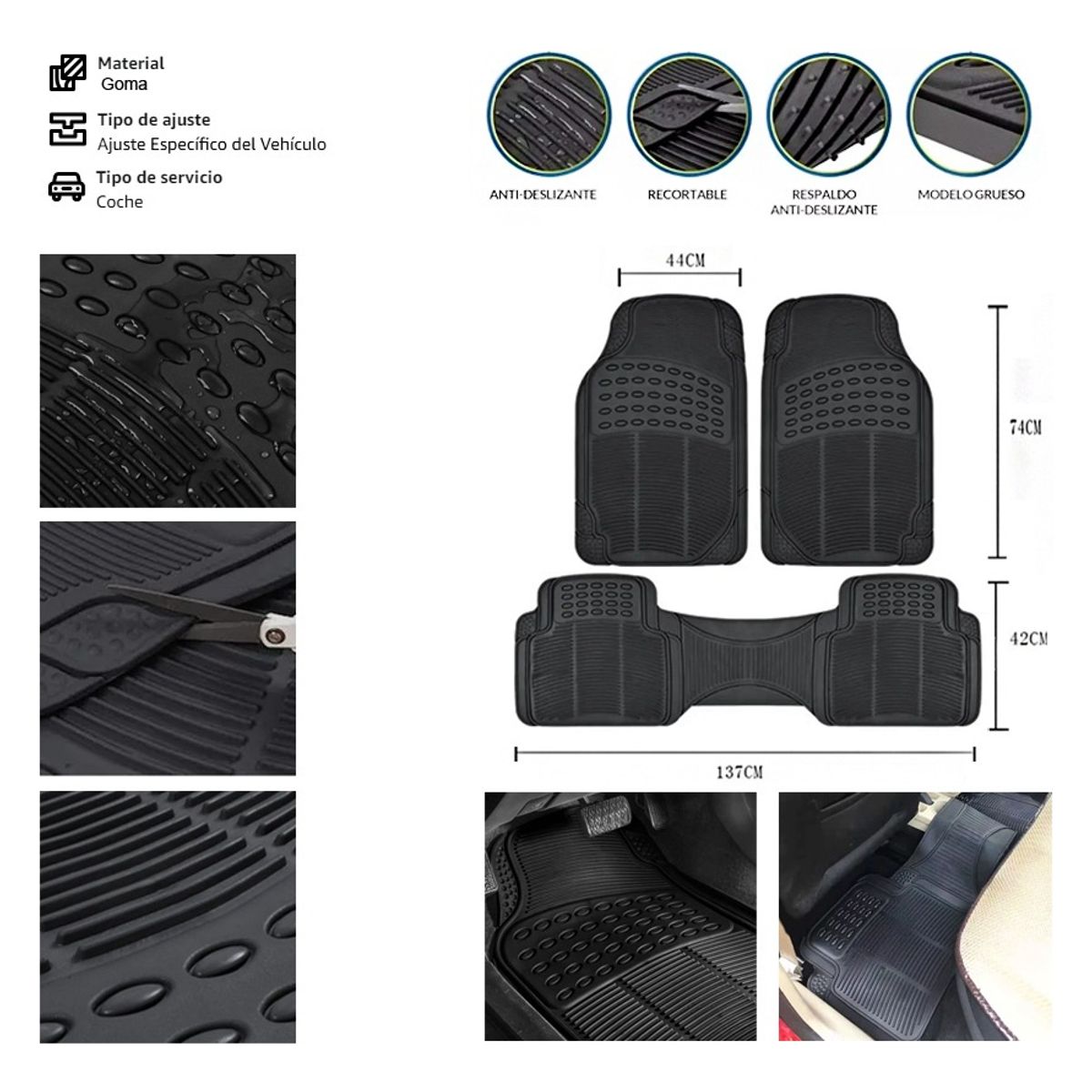 GENERICO - Cubre Piso Auto 3 Piezas Goma