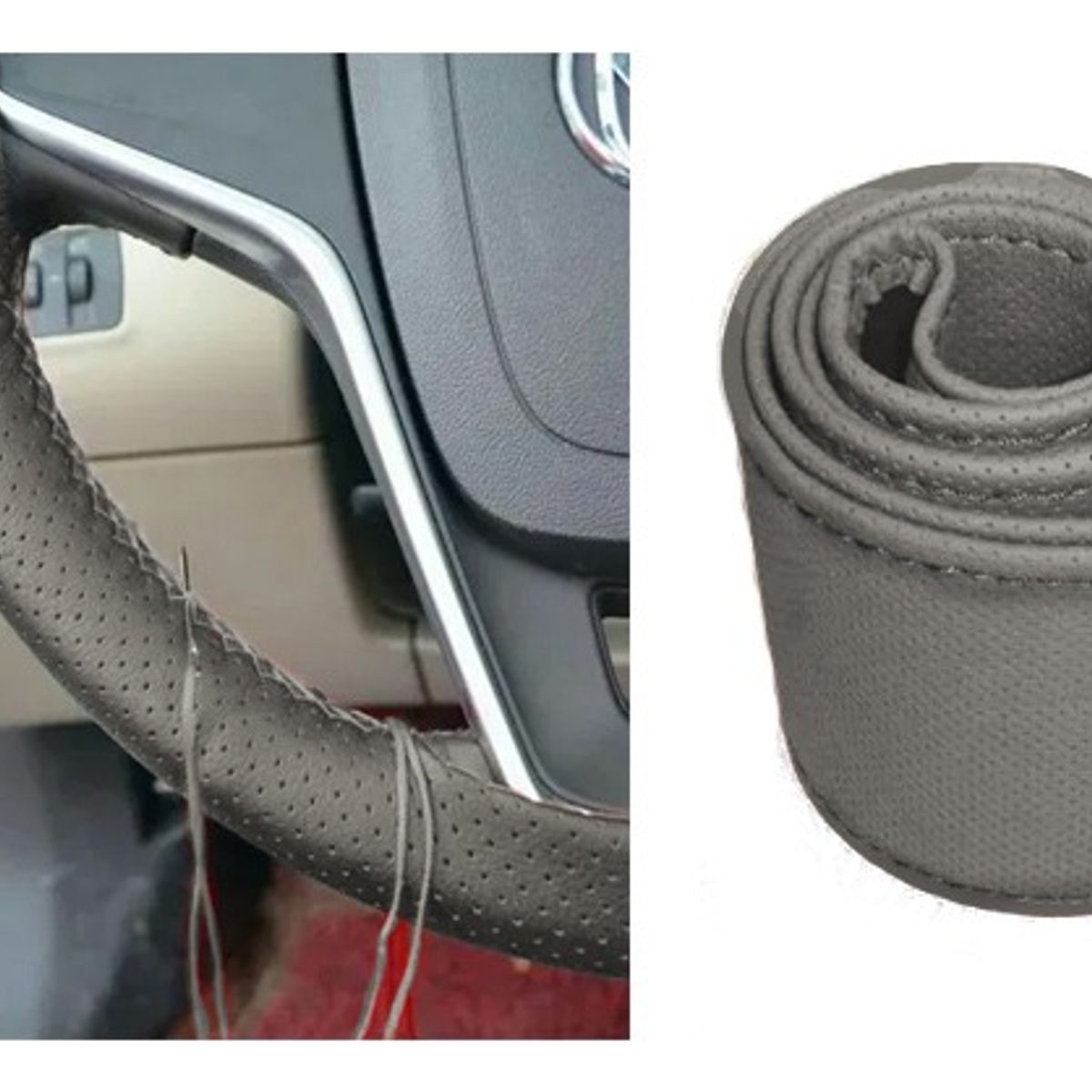 GENERICO - Funda Cubre Volante Auto Cosido Hilo Rojo Y Aguja
