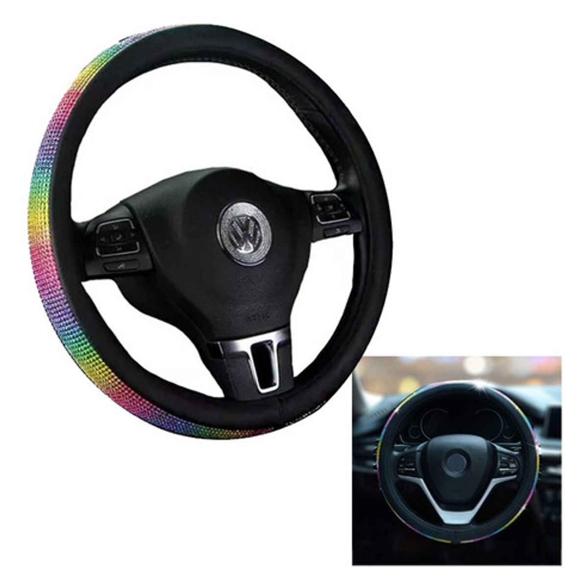 GENERICO - Funda Cubre Volante Auto Diamante Arcoiris