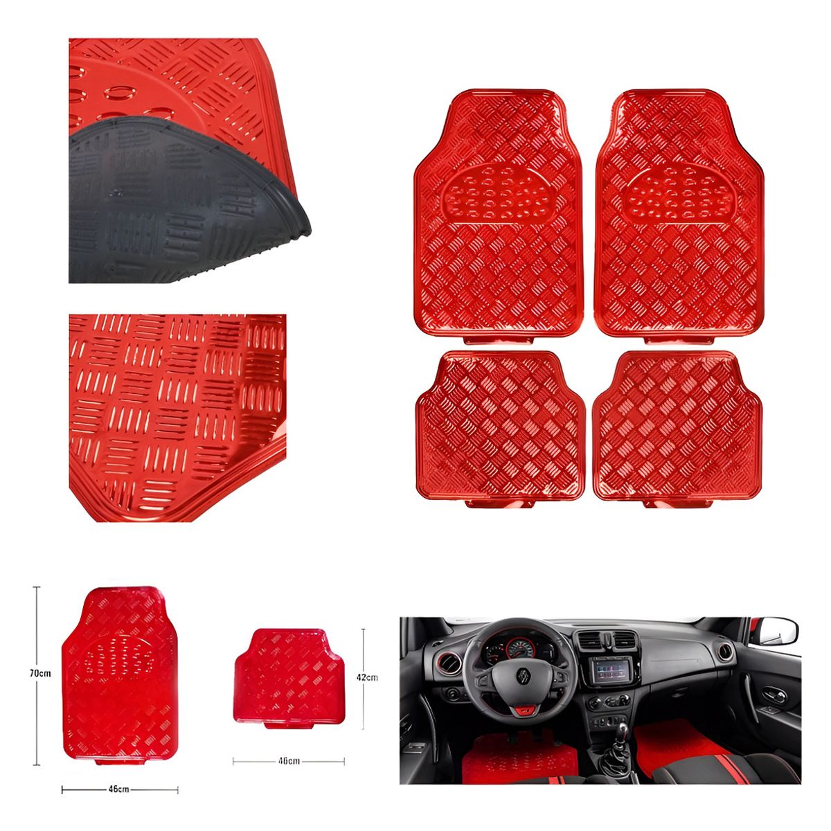 GENERICO - Alfombras Metalizadas 4 Piezas Auto