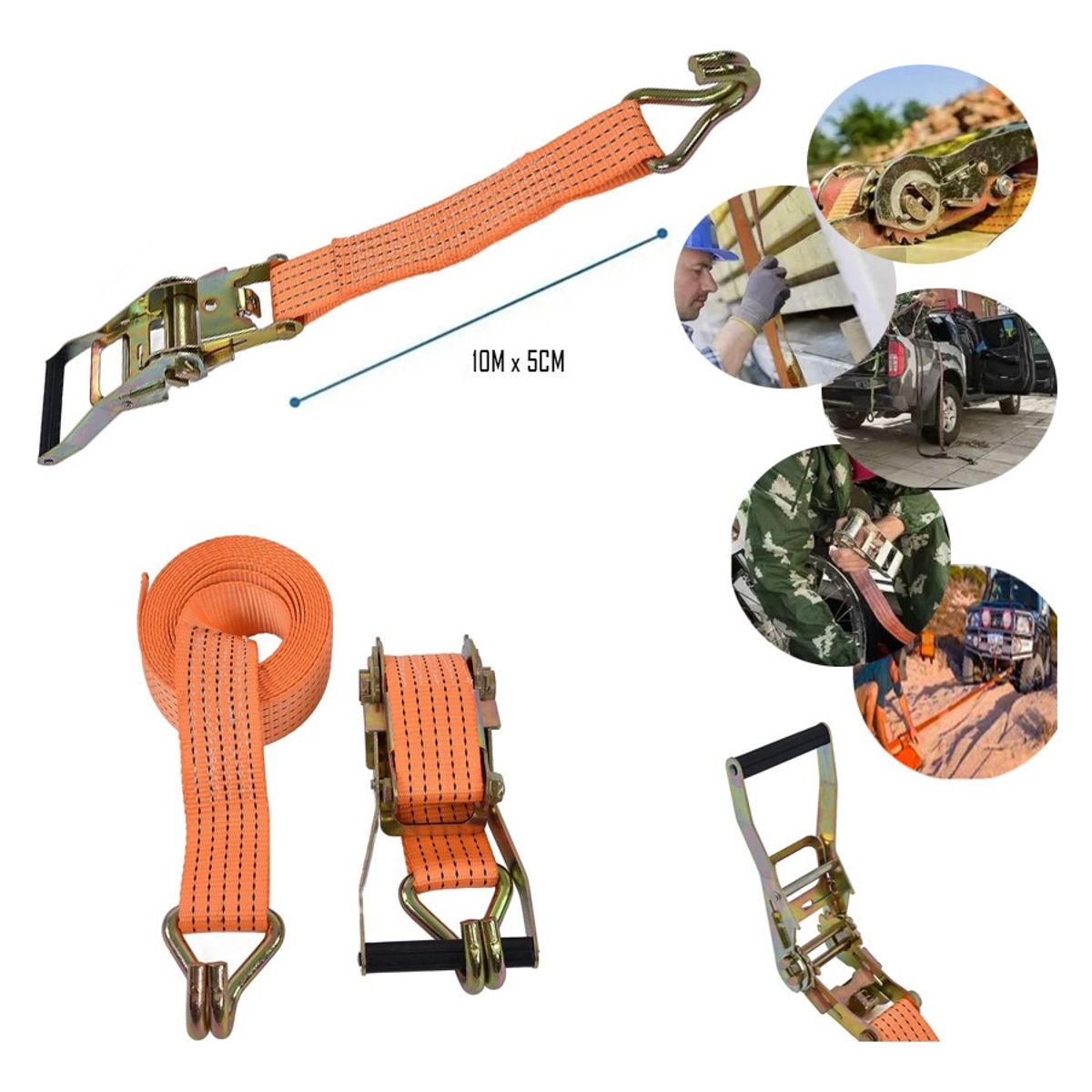 GENERICO - Cuerda Remolque Genérica 10m Con Ganchos 2 Piezas