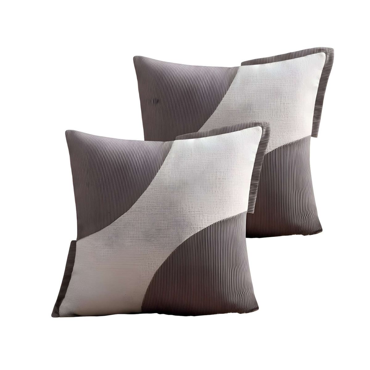 GENERICO - PACK DE 2 FUNDAS DE COJINES DISEÑO TELA PANA EMPALMADO 45CM X 45 CM GRIS