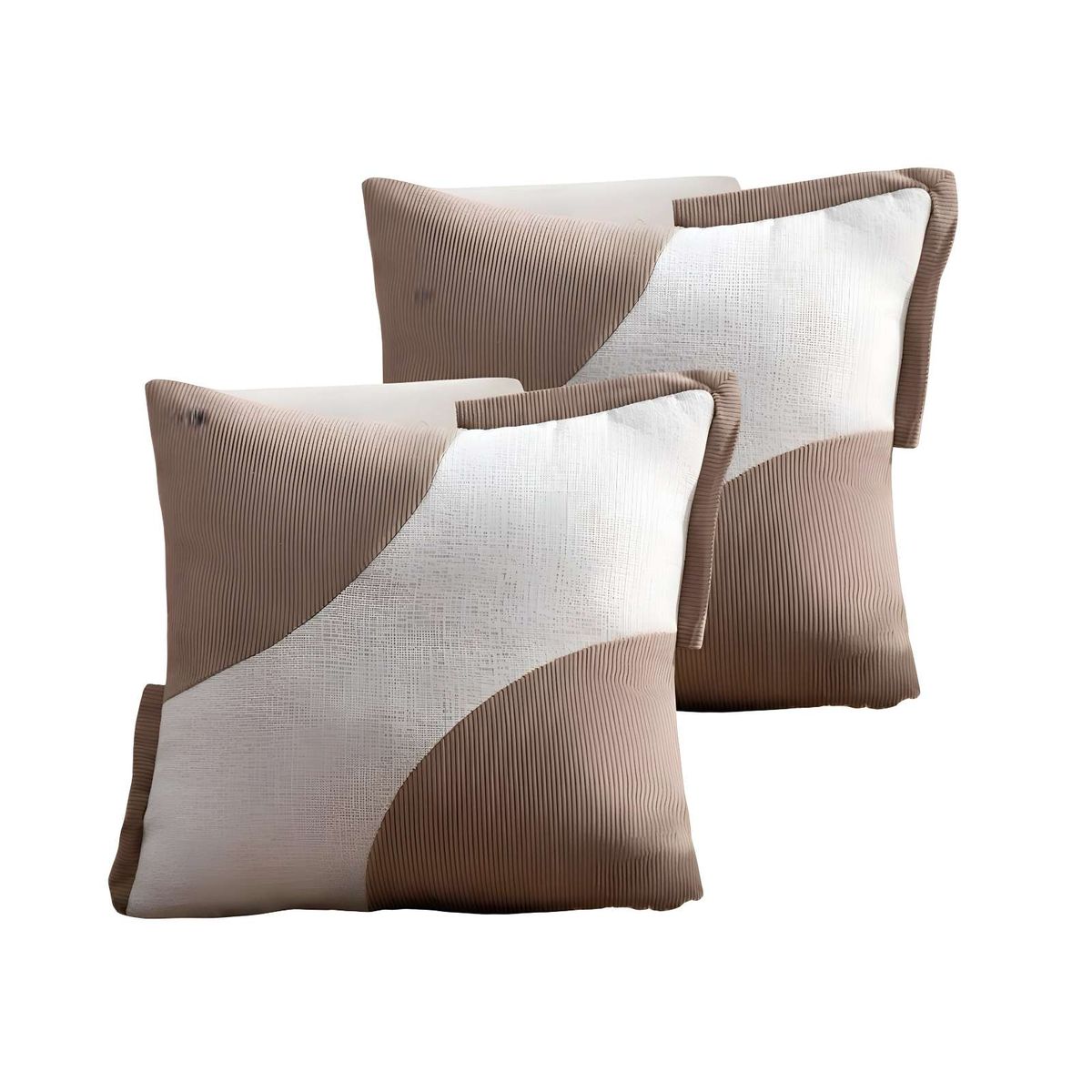 GENERICO - PACK DE 2 FUNDAS DE COJINES DISEÑO TELA PANA EMPALMADO 45CM X 45 CM CAFÉ