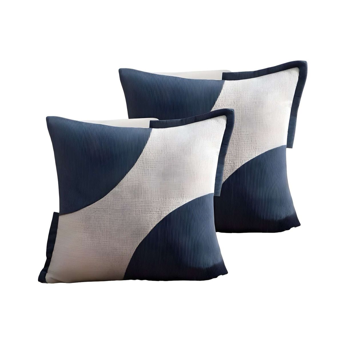 GENERICO - PACK DE 2 FUNDAS DE COJINES DISEÑO TELA PANA EMPALMADO 45CM X 45 CM AZUL