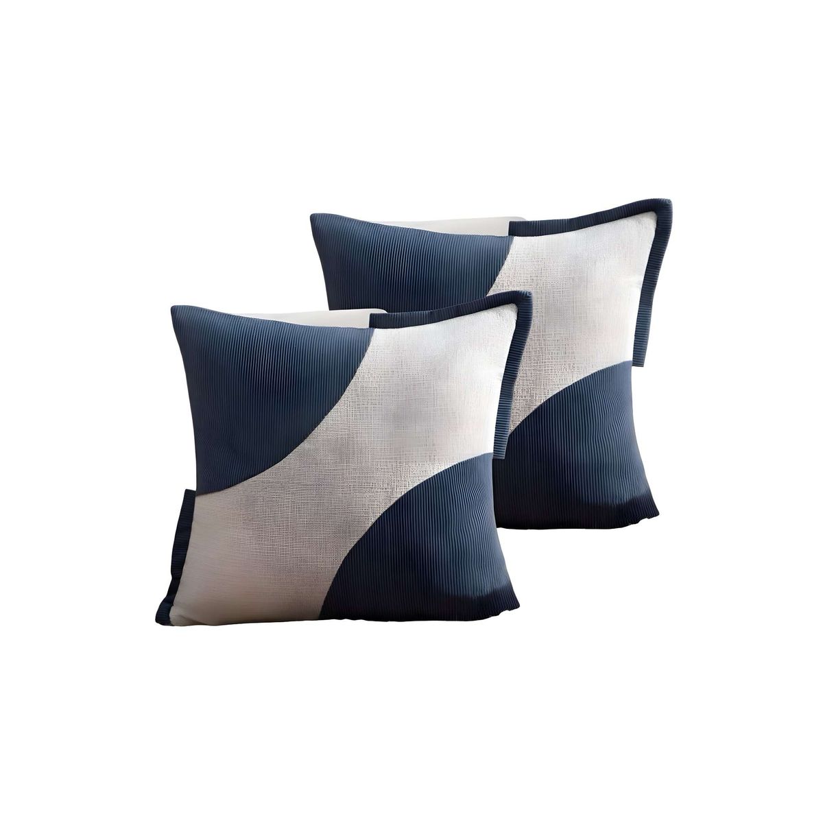 GENERICO - PACK DE 2 FUNDAS DE COJINES DISEÑO TELA PANA EMPALMADO 45CM X 45 CM AZUL