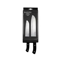 BLACK BULL - Set Tabla de Corte + Cuchillo Santoku 7″ Acero Inoxidable BlackBull