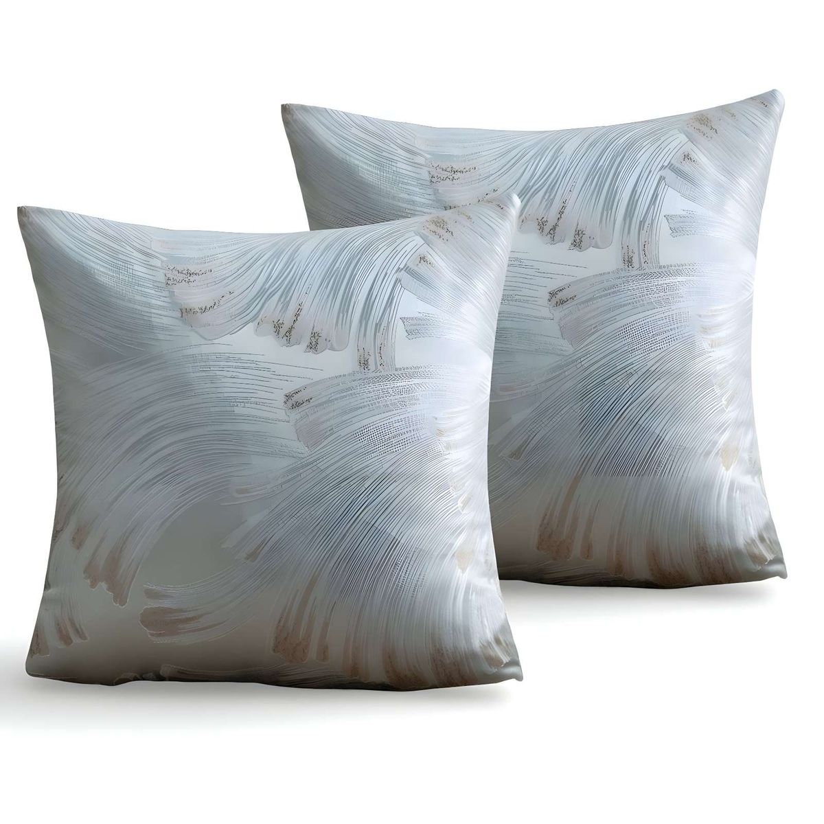 GENERICO - PACK DE 2 FUNDAS DE COJINES SATIN DISEÑO HOJAS 45CM X 45 CM CELESTE