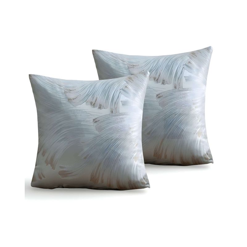 GENERICO - PACK DE 2 FUNDAS DE COJINES SATIN DISEÑO HOJAS 45CM X 45 CM CELESTE