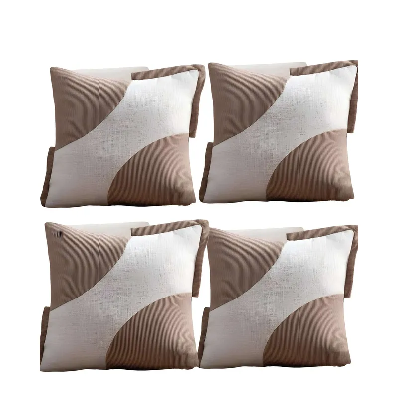 GENERICO - PACK DE 4 FUNDAS DE COJINES DISEÑO TELA PANA EMPALMADO 45CM X 45 CM CAFÉ