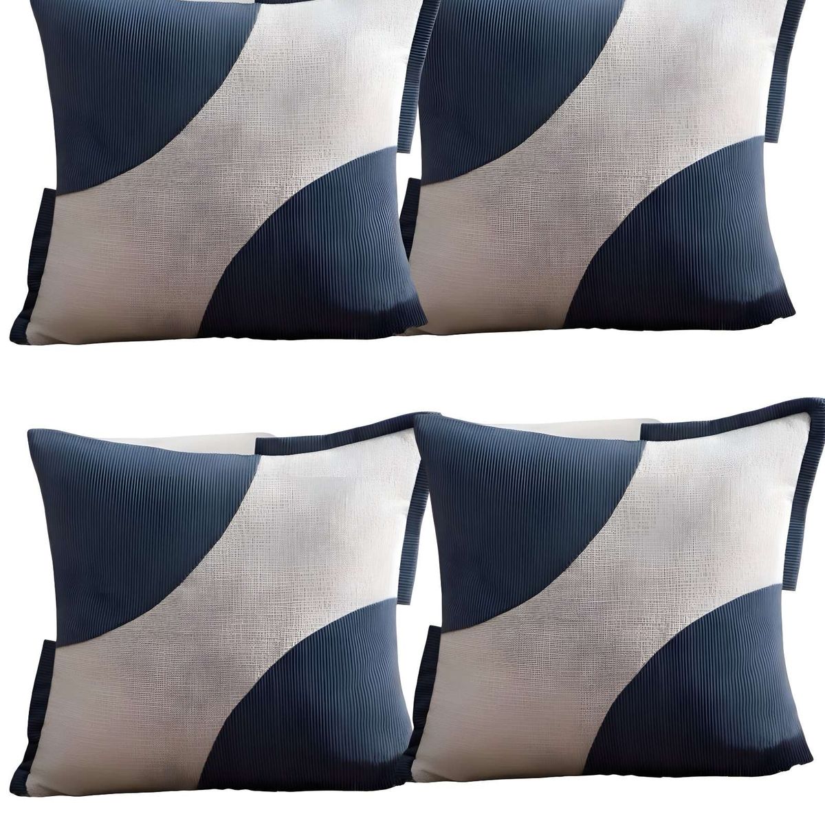 GENERICO - PACK DE 4 FUNDAS DE COJINES DISEÑO TELA PANA EMPALMADO 45CM X 45 CM AZUL