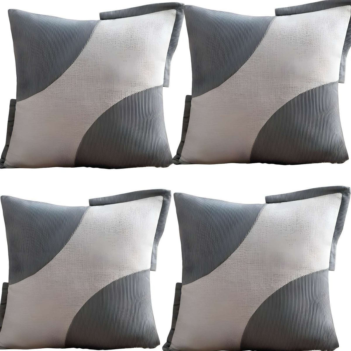 GENERICO - PACK DE 4 FUNDAS DE COJINES DISEÑO TELA PANA EMPALMADO 45CM X 45 CM GRIS CLARO