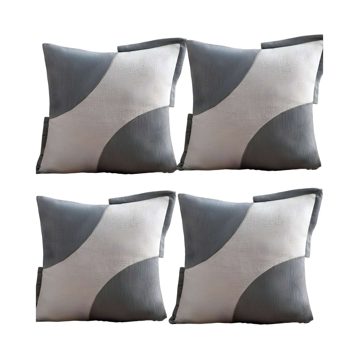 GENERICO - PACK DE 4 FUNDAS DE COJINES DISEÑO TELA PANA EMPALMADO 45CM X 45 CM GRIS CLARO