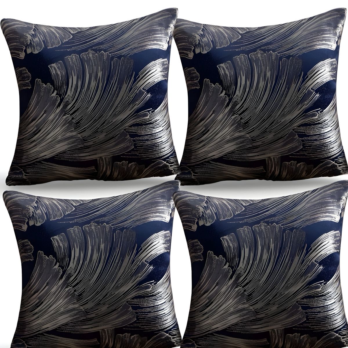 GENERICO - PACK DE 4 FUNDAS DE COJINES SATIN DISEÑO HOJAS 45CM X 45 CM AZUL