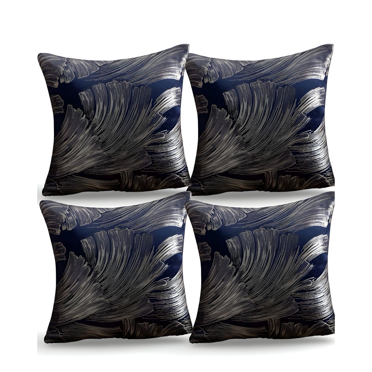 GENERICO - PACK DE 4 FUNDAS DE COJINES SATIN DISEÑO HOJAS 45CM X 45 CM AZUL