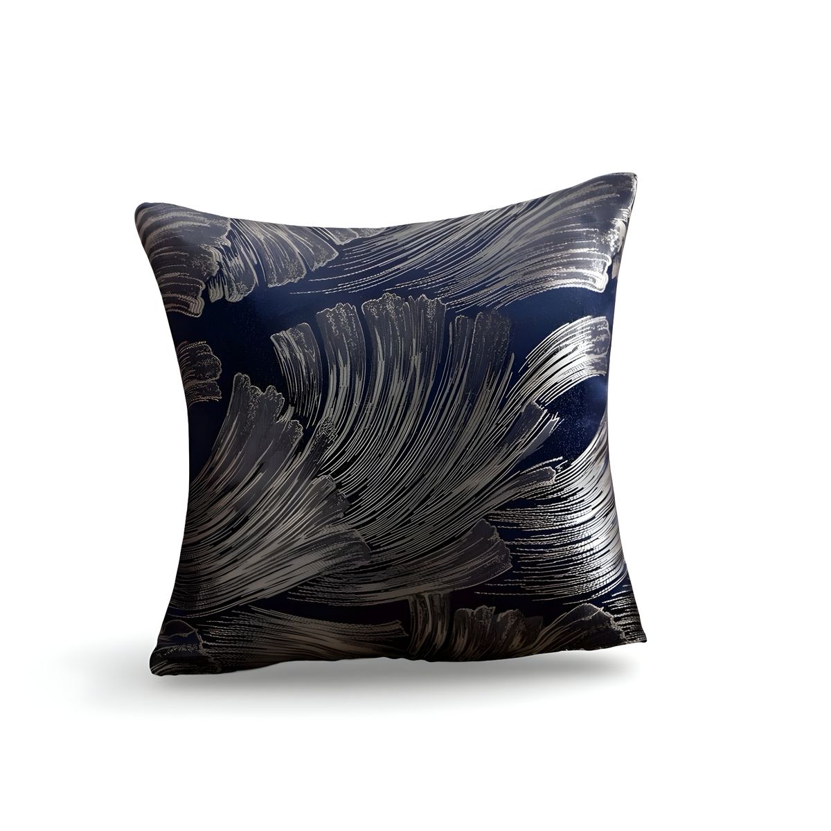 GENERICO - PACK DE 4 FUNDAS DE COJINES SATIN DISEÑO HOJAS 45CM X 45 CM AZUL