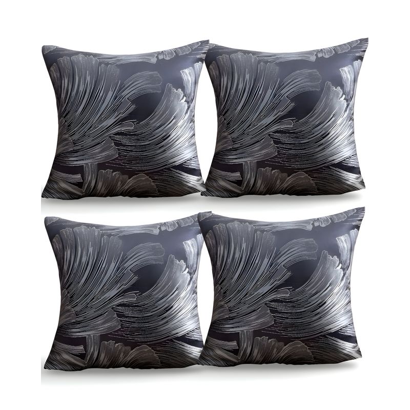 GENERICO - PACK DE 4 FUNDAS DE COJINES SATIN DISEÑO HOJAS 45CM X 45 CM GRIS